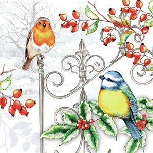 "Birds & Holly" Servietter, 33 x 33 cm, 20 stk