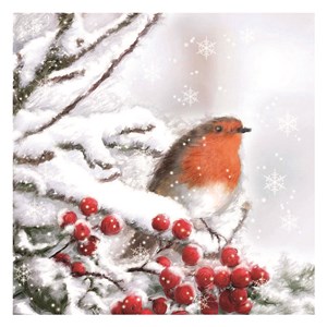 Serviett "Robin in Snow"  33 x 33 cm, 20 stk