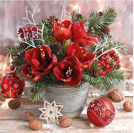 Serviett "Amaryllis Bouquet" 33 x 33 cm, 20 stk