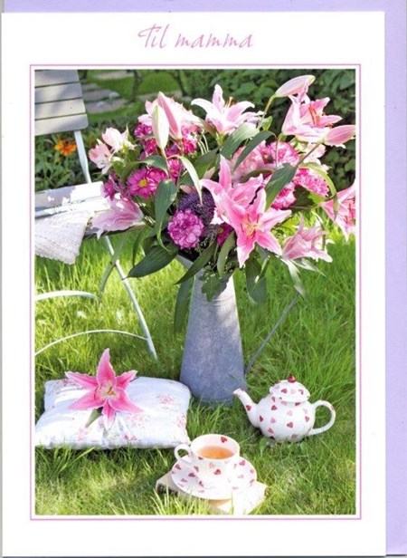 Til Mamma, rosa blomster og tekopp