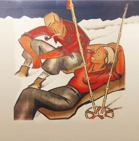 "Ski Romance" pute, 45 X 45 cm.
