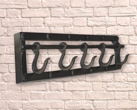 "Industrial Iron Frame and 5 Meat Hook Rail" Knagg-rekke