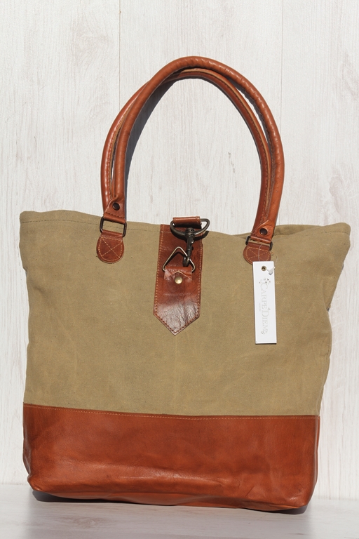 Plain Canvas, Tote Bag with Leather Bottom Skatollet.no