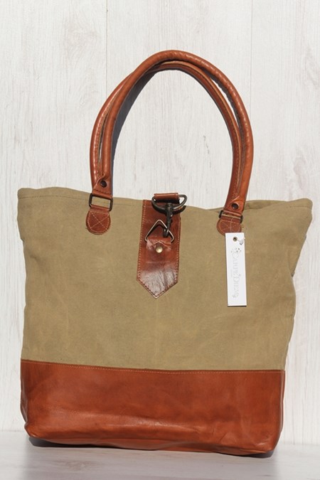 Plain Canvas, Tote Bag with Leather Bottom