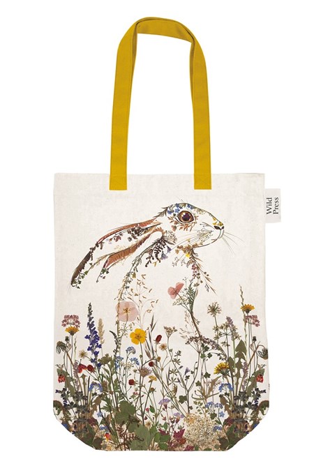 "Wildflower Hare" Tote Bag i organisk bomull kanvas